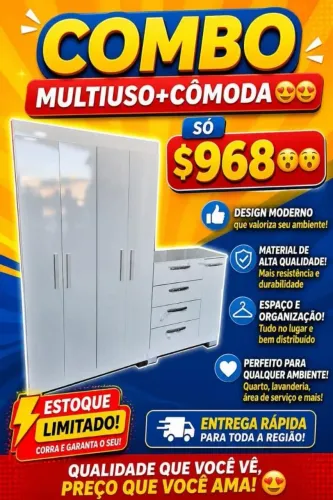 Combo armário multiuso e cômoda bebê