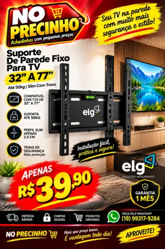 Suporte De Parede Fixo Para Tv 32 A 77 Até 50kg Slim Com Trava Eas