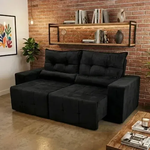 Sofá Lisboa Preto Retrátil Reclinável Oferta