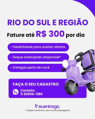 Oportunidade para entregador de moto em Rio do Sul 