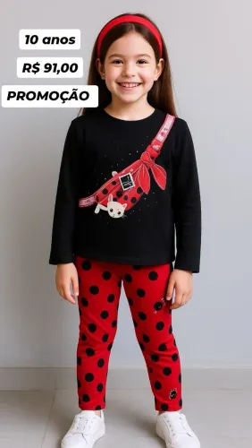 CONJUNTO BLUSA DE MANGA CUMPRIDA e CALÇA MALHA MENINA 10 ANOS  ALAKAZOO 