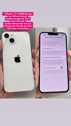 iPhone 13 128GB Branco ( Saúde Da Bateria 87% ) Usado