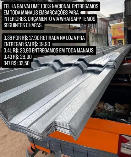 ATACADAO DAS TELHAS TELHA GALVALUME DE 0,38 promoção 17,90 PARA RETIRADA