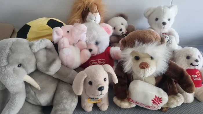 Todos os ursinhos, menos um deles. Todos a venda.