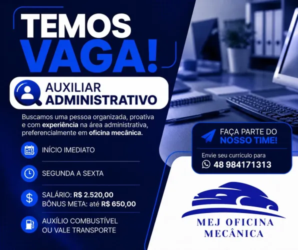 Vaga auxiliar administrativo oficina 