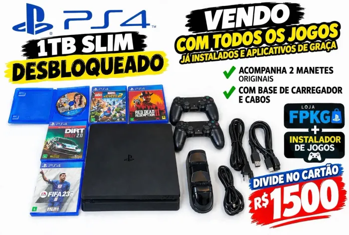 PS4 slim desbloqueado com mais de 2000 jogos