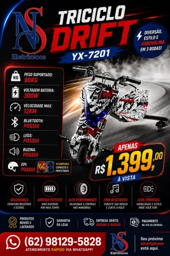 TRICICLO DRIFT ELÉTRICO YX-7201 NOVO ENTREGAMOS