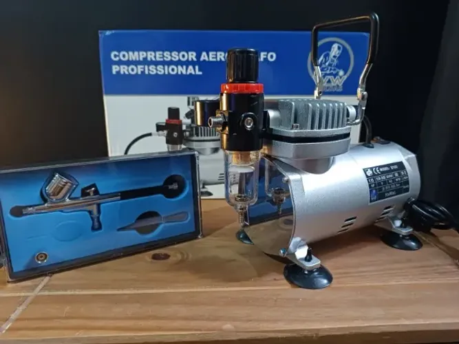 Kit Aerógrafo co Compressor Bivolt Profissional Novo