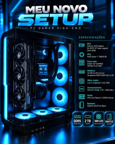 Pc Gamer RX 9070 XT / Ryzen 7 7800x3d / 2x16 DDR 5 6000mhz / WaterCooler 360 Lian Li LCD
