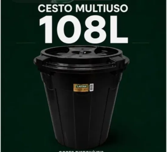 Balde Plástico com Tampa Capacidade de 108 L