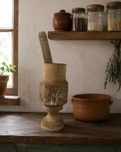 Pilão de madeira artesanal
