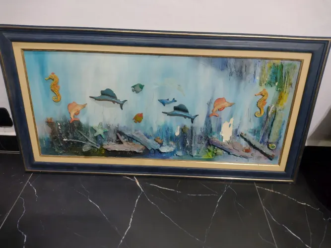 Quadro decorativo peixes com avaria