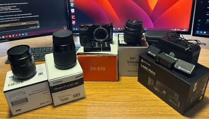 Sony ZV-E10 + Sigma 16mm + Canon 50mm + Mic Hollyland + Lapela DJI 