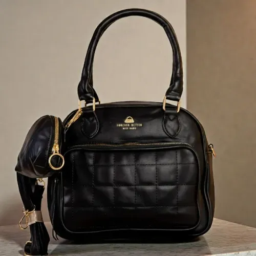 Bolsa + Bolsa Porta Níquel/Moedas, de Mão e Tiracolo, em Couro, Feminina, Juvenil/Adulta.