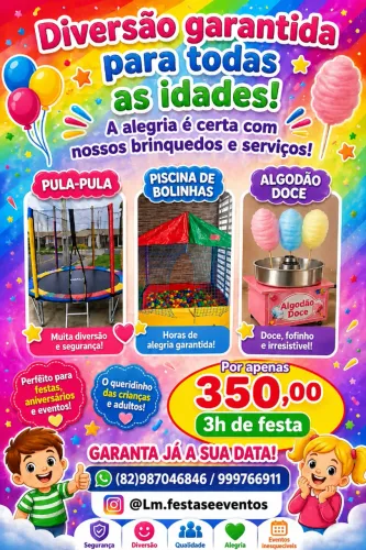 Pula pula + Casinha de bolas + algodão doce