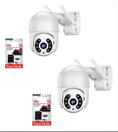 Kit 2 Camera Ip Icsee Wifi + 2 Cartão De Memória Sd 64gb Branco