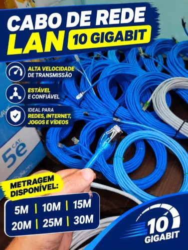 Cabo de rede internet (CAT6/CAT5E) 2m 3m 5m 10m 15m 20m 25m 30m 40m metros