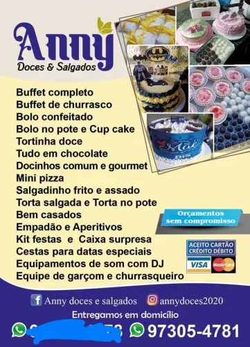 Buffet completo, bolos, docinhos.