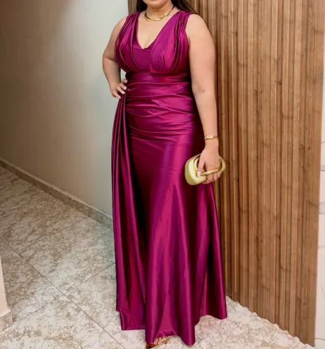 Vestido longo fúcsia