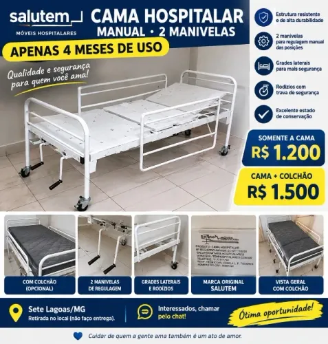 Cama Hospitalar Salutem Original - Manual 2 Manivelas - Pouquíssimo Uso