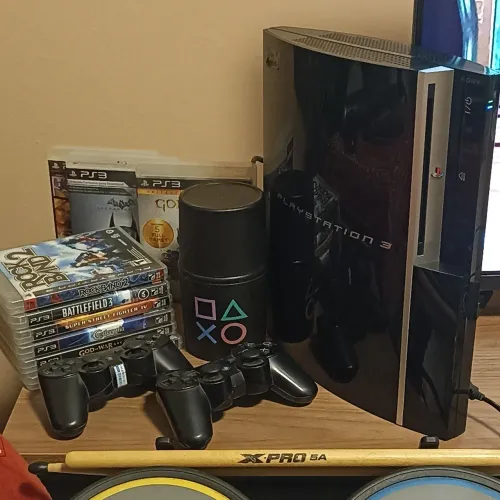PS3 Playstation 3 FAT Original + Bateria Guitar Hero/Rock Band revisado e funcionando 100%