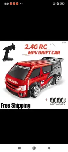 Furgão Drift sistema 2.4GHz com 4WD, cabine em bolha, controle de giro fácil.