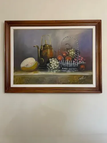 Quadro de café da manhã pintado a óleo