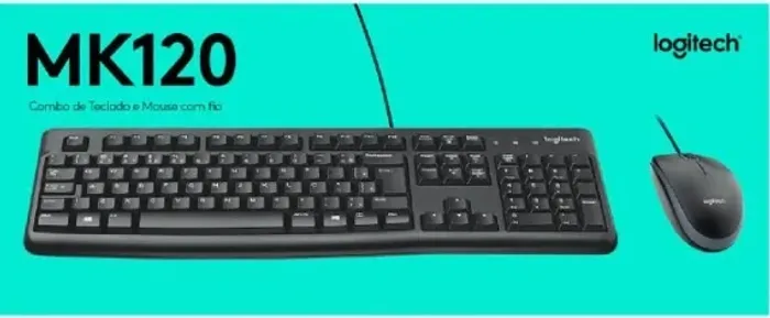 kit mouse teclado mk120 com fio usb logitech - NOVO