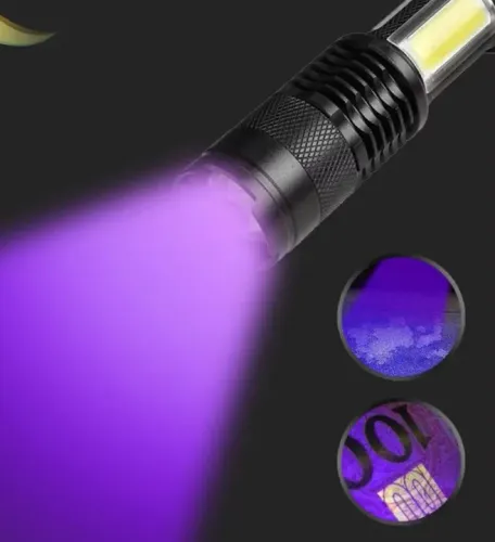 Lanterna de luz Negra UV Recarregável + Luz branca 2 em 1