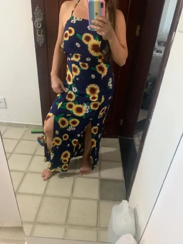 Vestido longo com estampa de girassol