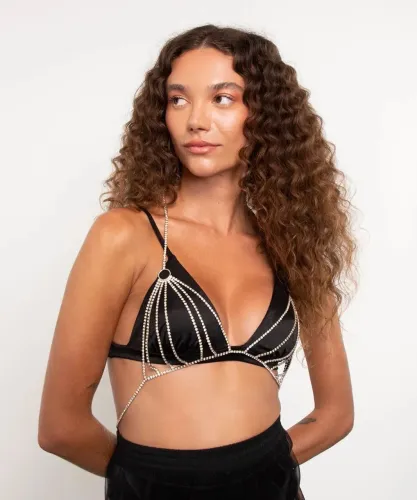 Top Cropped Strass prata único 