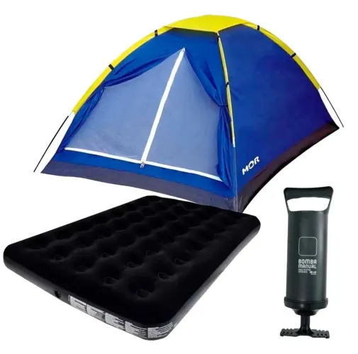 Barraca de camping 2 lugares com colchão inflável e bomba 