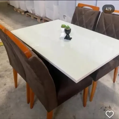 MESA DE JANTAR 1.20×80 TAMPO DE VIDRO 4 CADEIRAS MACIÇA