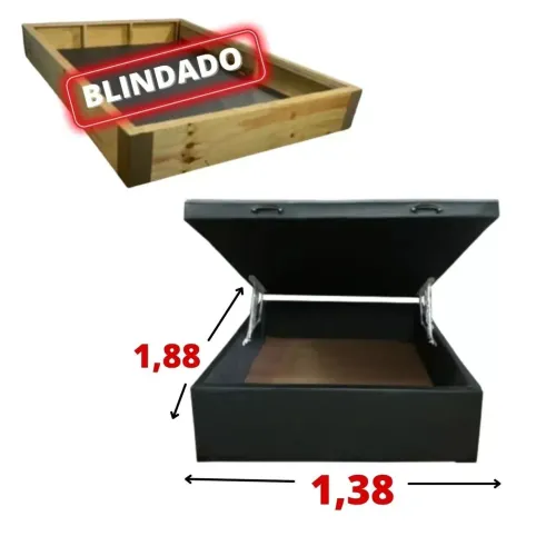 Box Baú Casal Blindado Madeira maciça 44 cm várias cores até 300 kg