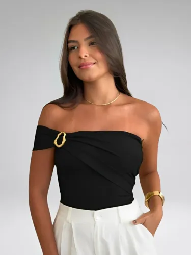Blusa Feminina um Ombro só Elegante Fim de Ano