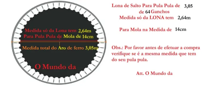 Lona para cama elástica de 3,05 de 64 ganchos