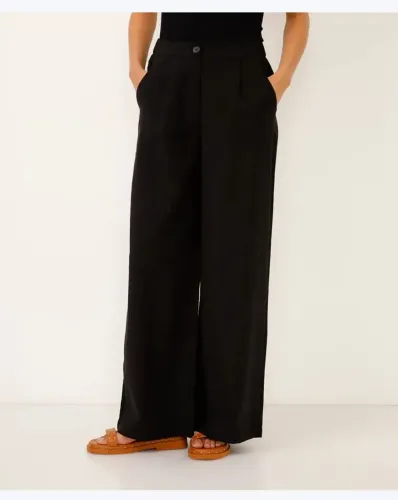 Calça wide leg de viscose cintura alta com elástico - preto C&A