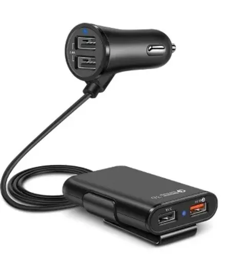 Carregador Veicular Turbo 36w 4 Saídas Usb Cabo 1.8 Metros Preto