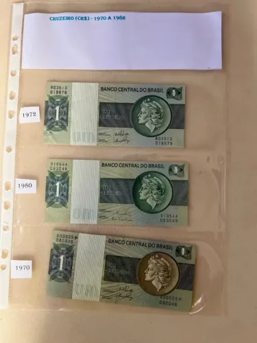 Lote completo de cédulas antigas do Brasil- Padrão Cruzeiro (1970 a 1986)