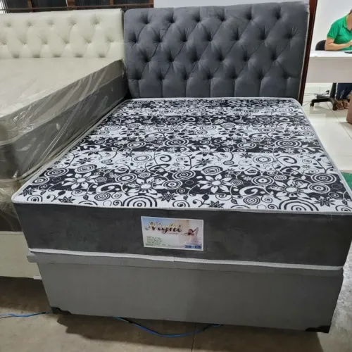 Cama casal com colchão d33 18 cm e base e cabeceira
