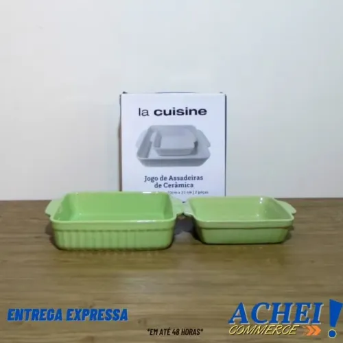 Conjunto de Assadeiras de Cerâmica 2 Peças La Cuisine Verde 19 x 19 cm e 23 x 23 cm - Novo