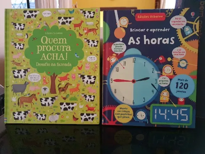 Lote com 2 livros infantil da Editora Usberco: Quem procura acha e Aprender as Horas