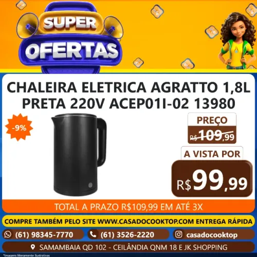 CHALEIRA ELETRICA AGRATTO 1,8L PRETA 220V ACEP01I-02 13980