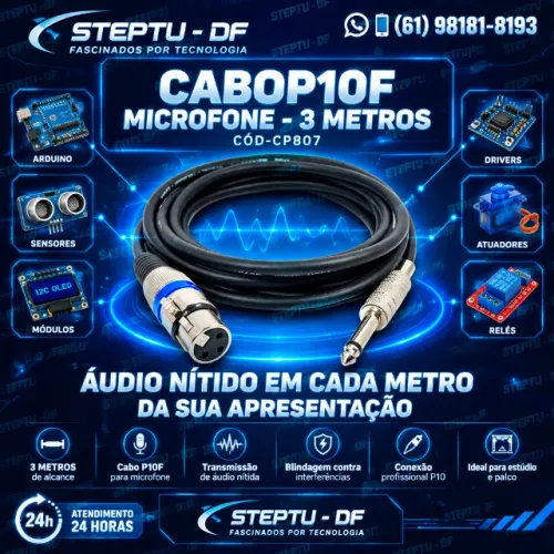 Cabo  Microfone - P10F 3 Metros Arduino Automação COD-CP807  