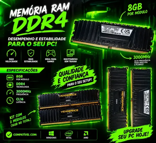 Corsair Vengeance LPX 8GB DDR4 3000MHz CL16 ? Memória RAM Gamer para PC