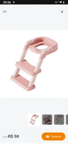 Assento redutor com escada para vaso sanitário redondo infantil rosa usado