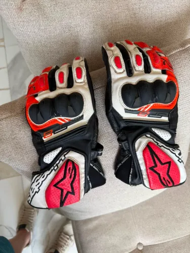 Luva motociclista Alpinestars Masculina SP-8 V3 Preta/Branca/Vermelha