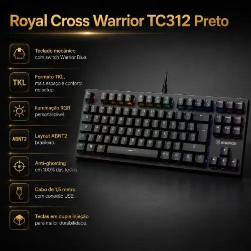 Teclado Gamer Mecânico Royal Cross Preto Warrior - TC312