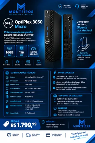 Mini PC Dell OptiPlex 3050 Micro - R$ 1.799,99
