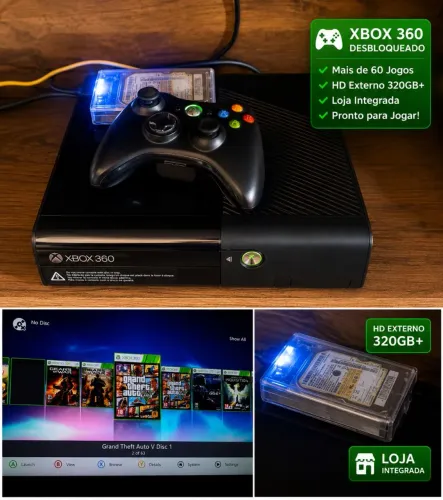 Xbox 360 com hd de desbloqueio e jogos
